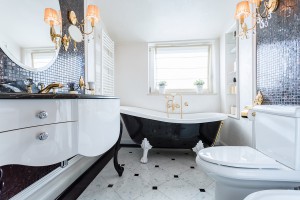 Exclusive black and white bathroom in luxury mansion